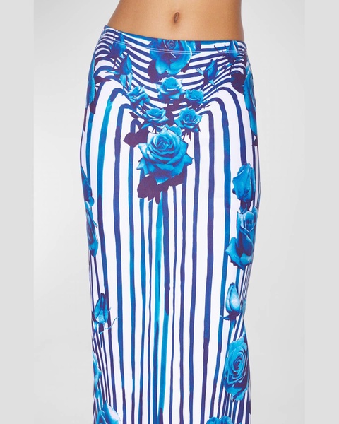 Flower Body Morphing Print Jersey Maxi Skirt