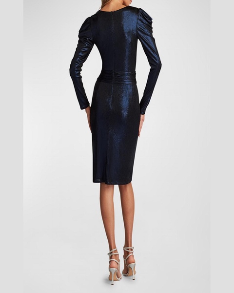 Pleated Bodycon Metallic Jersey Dress