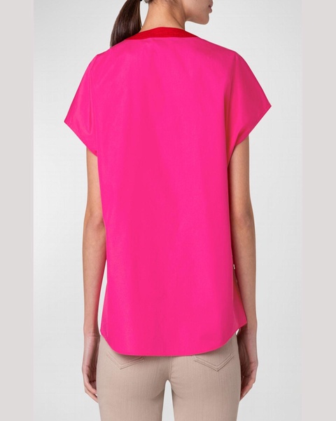 Colorblock Short-Sleeve Cotton Poplin Blouse