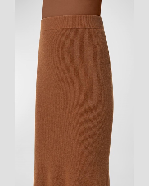 Ribbed Cashmere Godet Midi Skirt