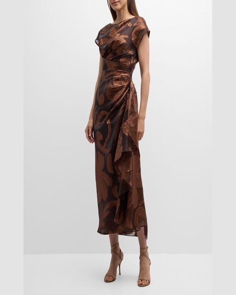 Florence Metallic Midi Dress with Draped Detail