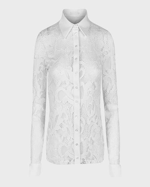 Joanna Button-Down Stretch Floral Lace Shirt