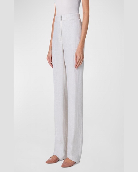 Carl Linen Herringbone Straight-Leg Pants