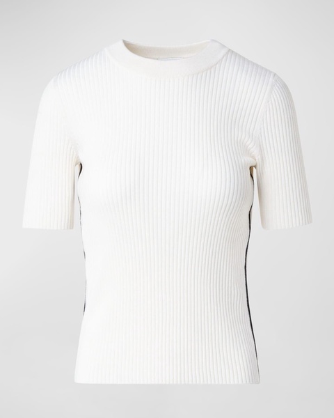 Contrast Piping Short-Sleeve Rib Sweater