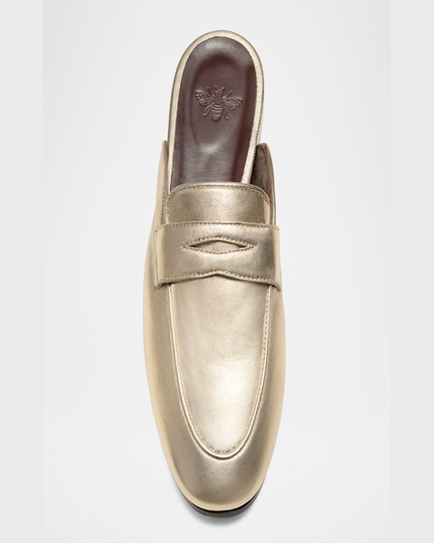 Metallic Leather Penny Loafer Mules