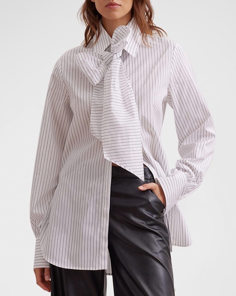 Yale Pinstripe Bow-Front Blouse