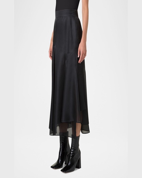 Asymmetric Pleated Silk Organza Midi Skirt