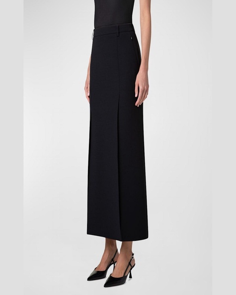 Double-Face Wool Midi Skirt with Irregular Slits