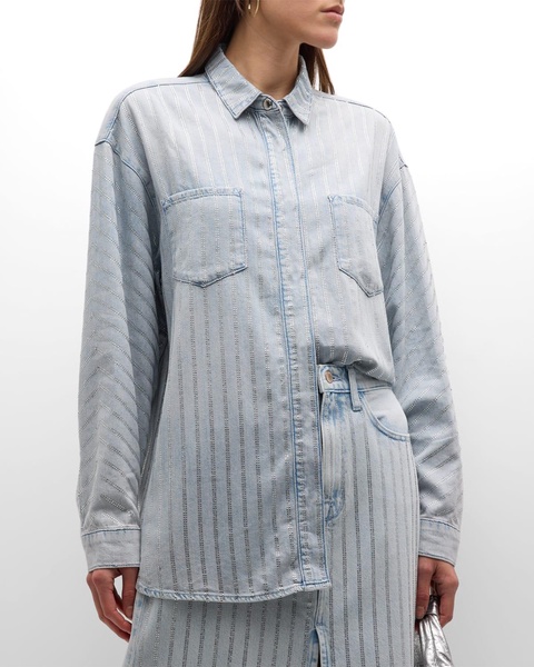 Ms. Sofiane Metallic-Stripe Denim Shirt