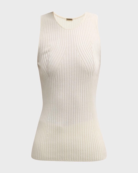 Silk-Cashmere Rib Knit Tank Top