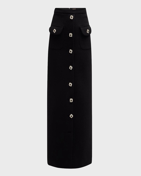 Dakota Wool Crepe Pencil Skirt with Crystal Buttons