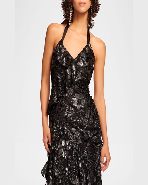 Chaplin High-Low Metallic Lace Gown