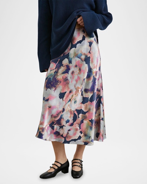 Anya Floral Satin Midi Skirt 