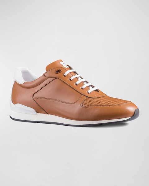 Men's Calf Leather Low-Top Sneakers, Brown