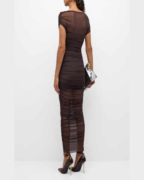 Noel Gathered Mesh Maxi Dress