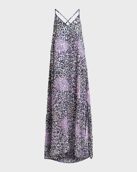 Gleeful Sequined Leopard-Print Sleeveless Maxi Dress