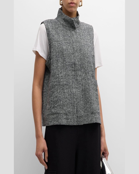 Stand-Collar Organic Cotton Tweed Vest