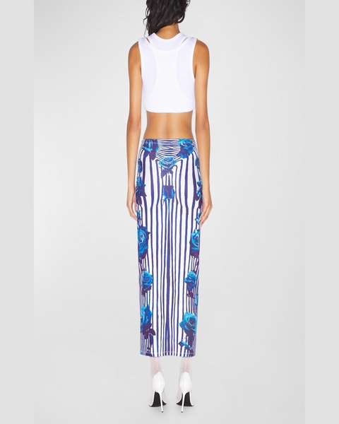 Flower Body Morphing Print Jersey Maxi Skirt