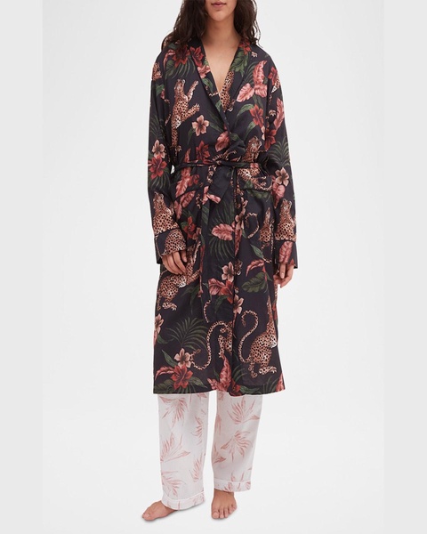 Animal-Print Piped Organic Cotton Robe