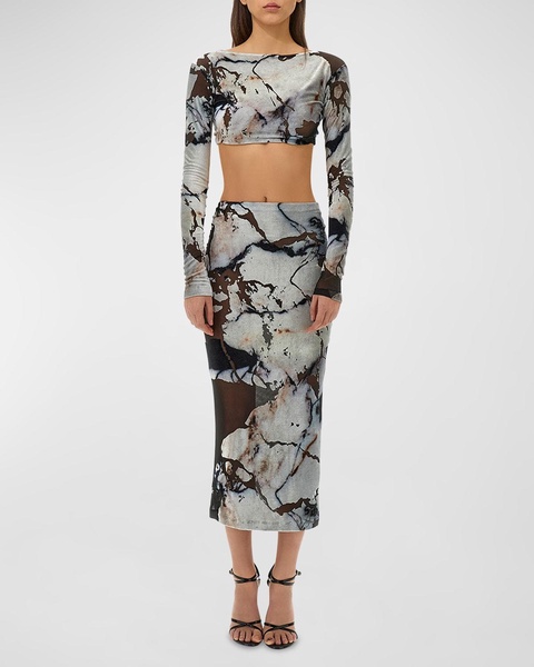 Marble Long-Sleeve 2-Piece Midi Dress