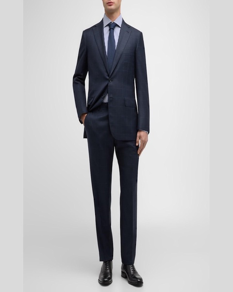 Men's Windowpane Wool-Silk Suit