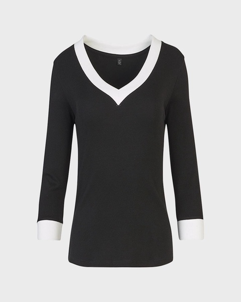 Sol Ribbed Two-Tone 3/4-Sleeve Sweater