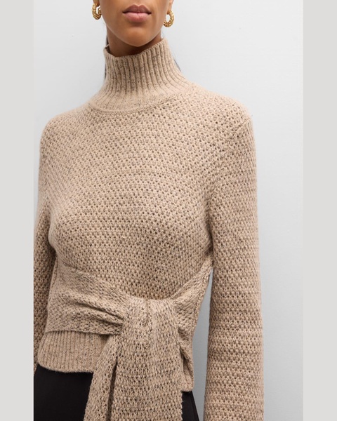 Aspen Wool and Cashmere Tie-Front Turtleneck Sweater