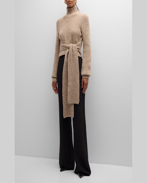 Aspen Wool and Cashmere Tie-Front Turtleneck Sweater