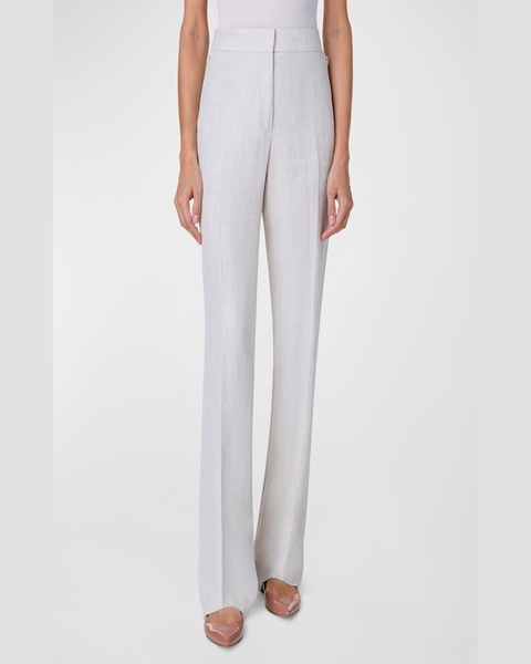 Carl Linen Herringbone Straight-Leg Pants