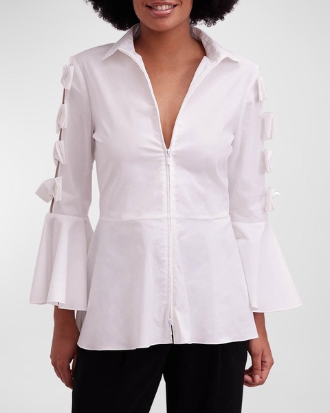 Peintre Zip-Front Cutout Peplum Poplin Shirt