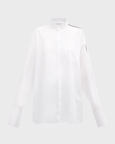 Peter Stripe-Sleeve Collarless Shirt