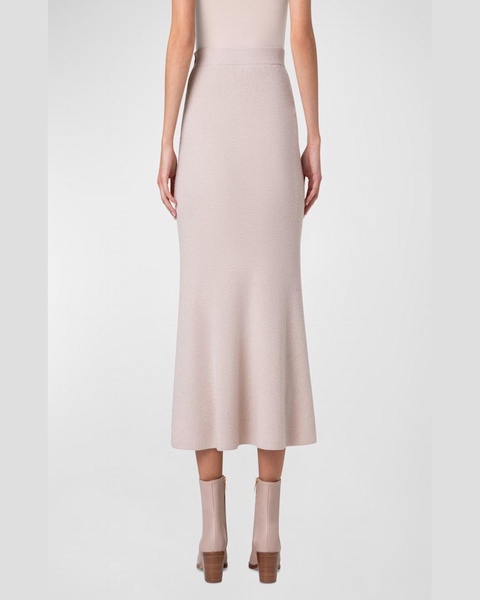 Ribbed Cashmere Godet Midi Skirt