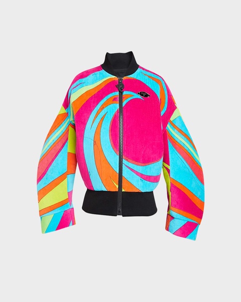 Swirl-Print Velour Bomber Jacket