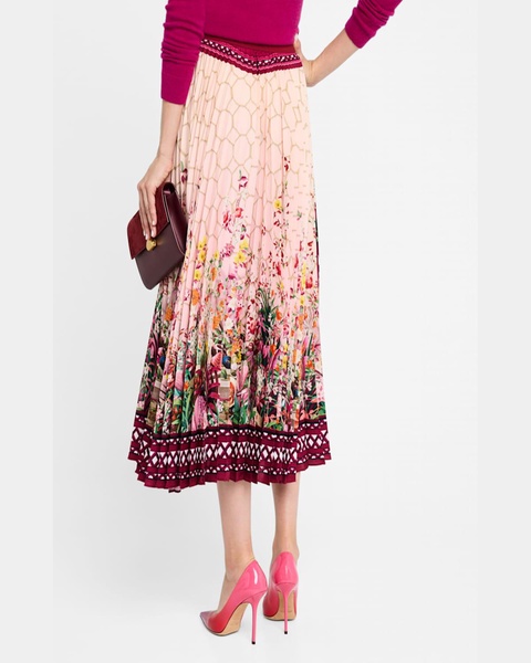 Uni Garden-Print Pleated Midi Skirt