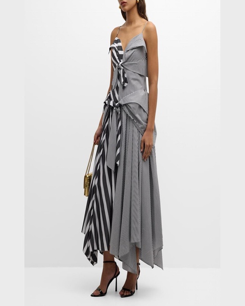 Striped Tie-Front Handkerchief Maxi Dress