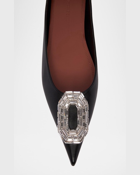 Camelia Leather Crystal Ornament Ballerina Flats