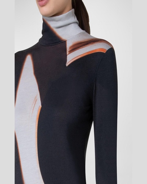 Turtleneck Mocca Loop Print Cashmere-Silk T-Shirt