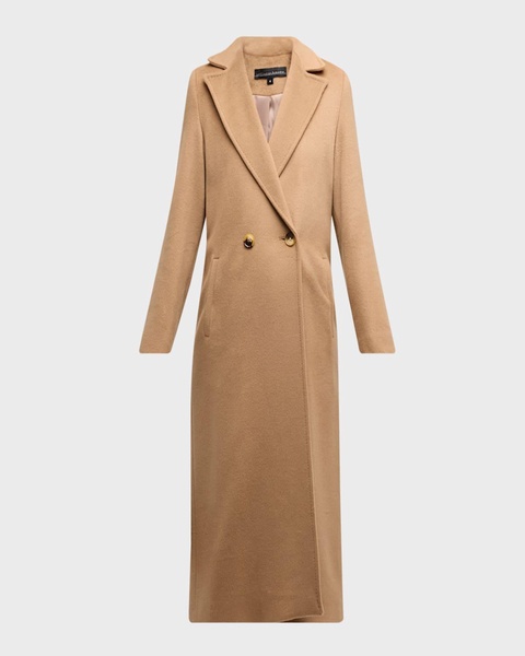 Double-Breasted Long Camel Wool Coat