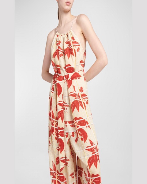 Cristina Hibiscus Flowers Linen Wide-Leg Jumpsuit