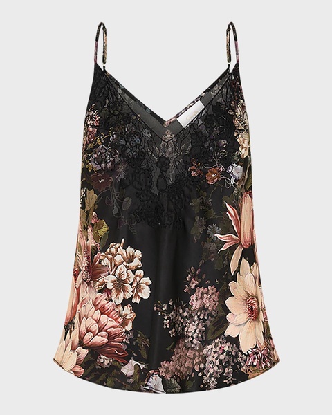 Embroidered Silk and Lace V-Neck Bias Cami 