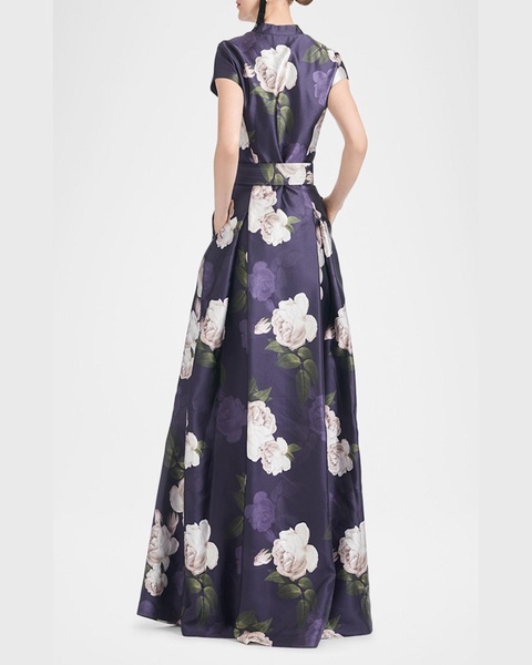 Marta Pleated Floral-Print Shirt Gown