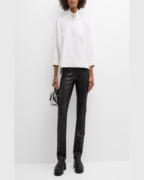 Leather Pintuck Straight-Leg Pull-On Stovepipe Pants