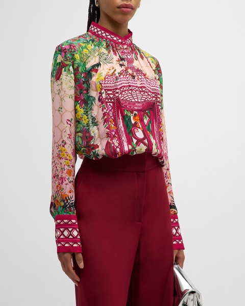 Lana Garden-Print Silk Blouse