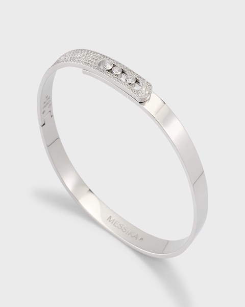 Move Pave 18k White Gold & 3-Diamond Bangle