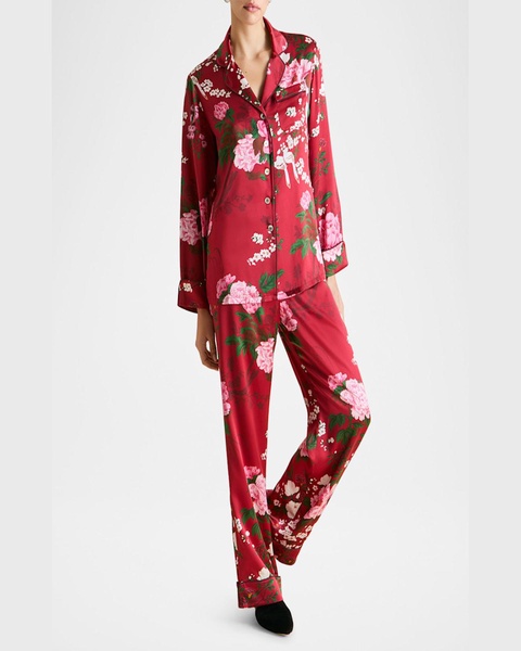 Lila Floral-Print Silk Pajama Set