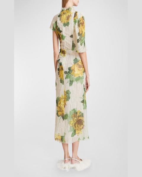 Floral Draped Crinkle Midi Wrap Dress