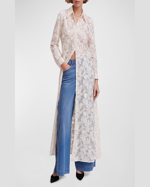 Adelie Sheer Floral-Embroidered Maxi Shirtdress