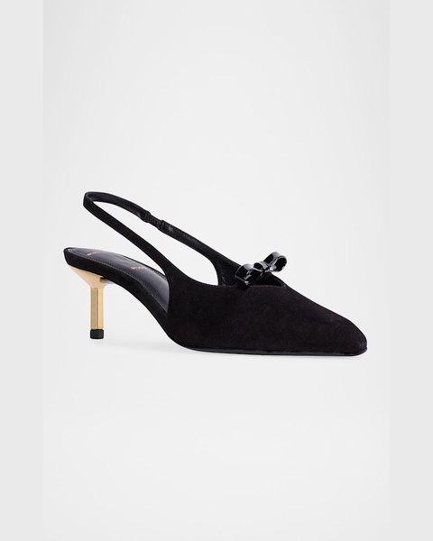 Suede Bow Kitten Slingback Pumps