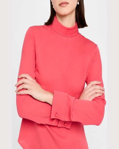 Mock-Neck Long-Sleeve Silk Blouse