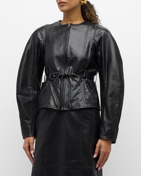 Aidan Stitched Leather Jacket with Belt